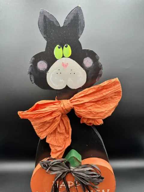 Wooden Hand-Painted Black Cat 23.5” Tall Halloween Decor Stand Kitschy Rustic 2