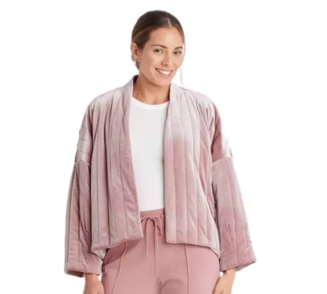 A New Day Pink Quilted Velvet Kimono Puffer Jacket Women's One Size OSFM