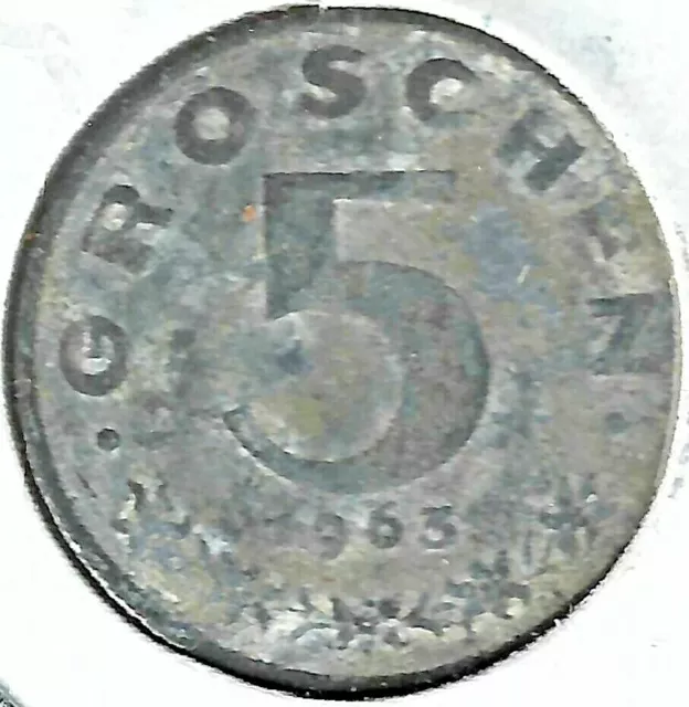 1963 Austria Zinc 5 Groschen Coin!