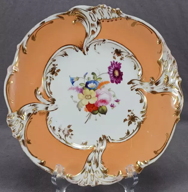 Grainger Worcester Hand Painted Pink Rose Floral Apricot Gold 9 1/4 Inch Plate C