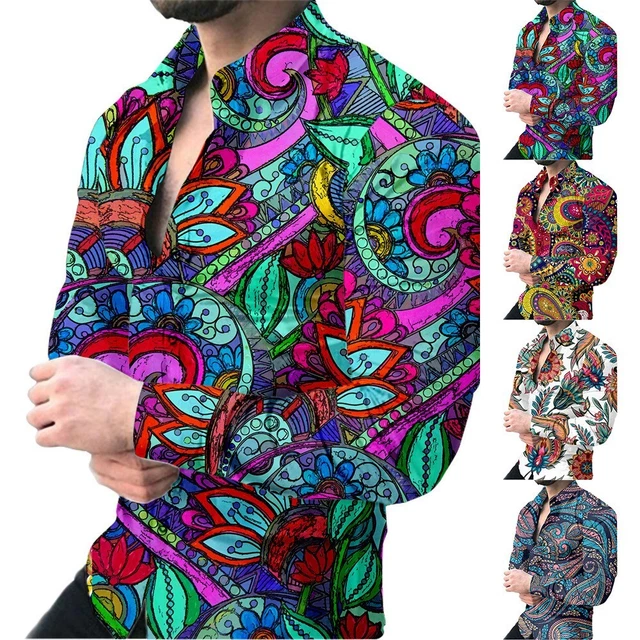 Camicie casual ma eleganti da uomo stampa floreale a maniche lunghe abbottonate