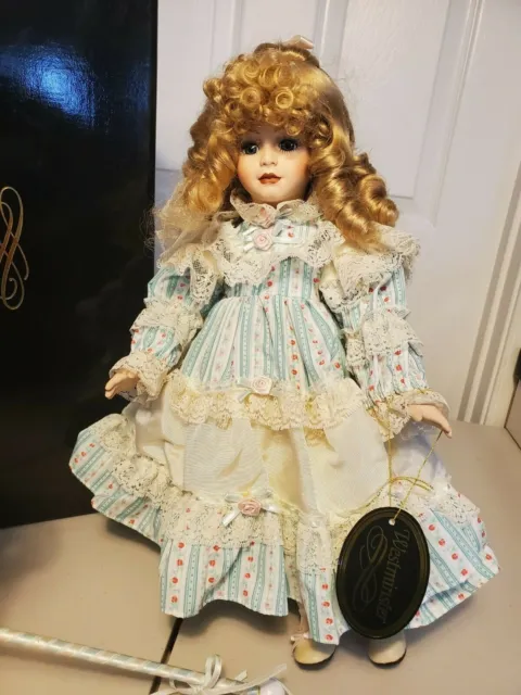 DANIELLE - Westminster Porcelain 16" Doll w/ Stand, Umbrella & COA