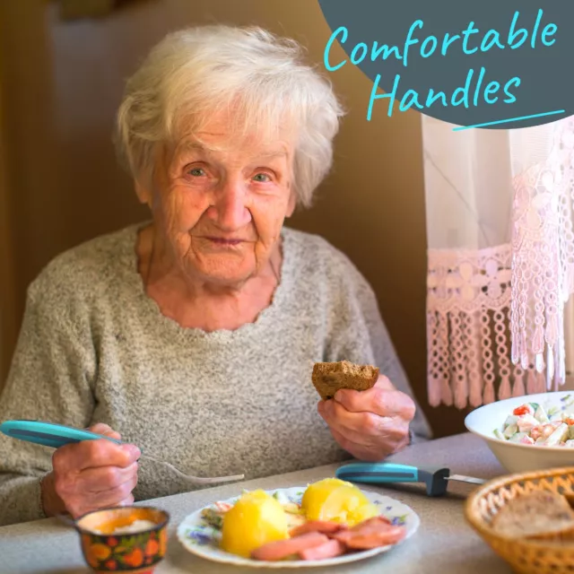 Behindertenbesteck-Set griffiger gewichteter Griff ältere Menschen Essenshilfen Arthritis UK 3