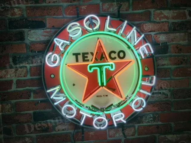 New Texaco Gasoline Gas Neon Light Sign 24"x24" Lamp Artwork Real Glass Wall Bar