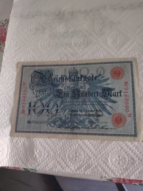 10 Geldscheine von Reichsbanknote 100 Mark, Jahr 1908