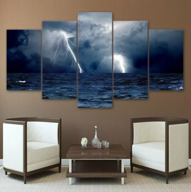 Nature Wall Art Canvas Painting Picture Home Decor Modern Abstract Sea Lightning