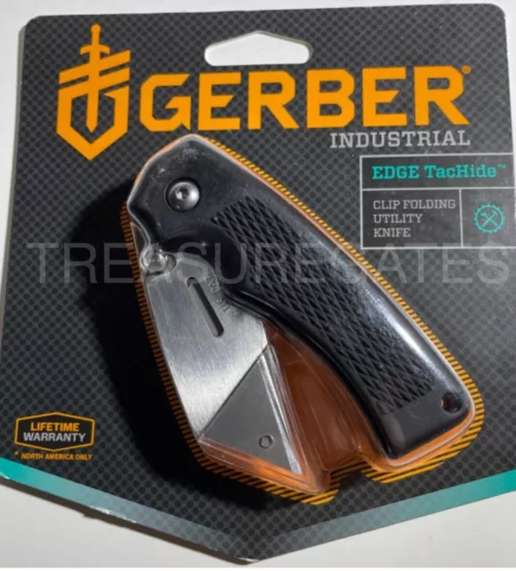 Gerber Industrial Edge TacHide Clip Folding Utility Knife, Black, Heavy Duty-NEW