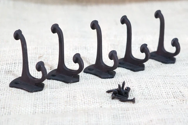 5 PCS Cast Iron Vintage Style Coat Hooks Hat Hook Rack Hall Tree Forged Black 2