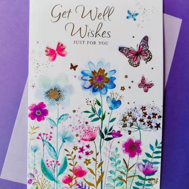 Get Well Wishes Card Greeting Soon Lovely Flowers Woman Female Lady Ladies Girl