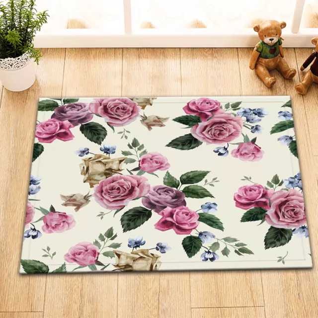 Floral with Pink Roses Non-skid Door Bath Mat Home Room Decor Rug Floor Carpet