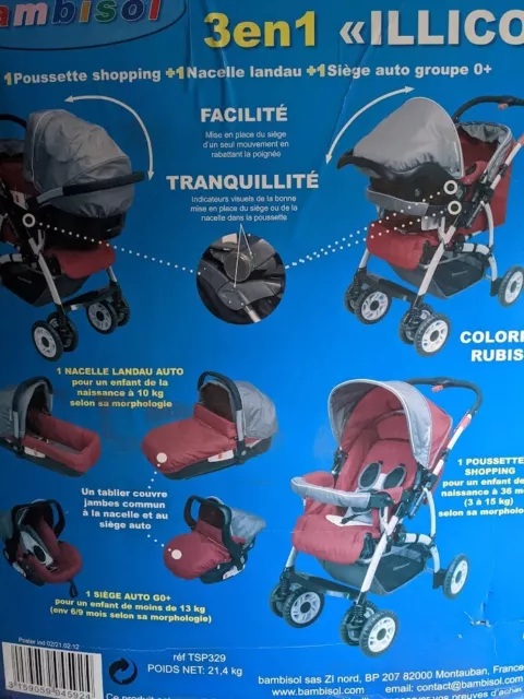 Pousette 3 en 1 illico Bambisol ** NEUF ** trio siège auto bébé landau