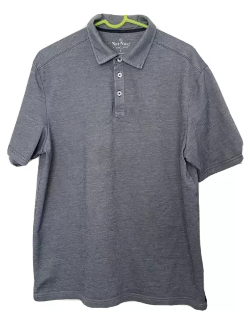 Nat Nast Luxury Original Blue Grey Short Sleeve Polo Shirt Mens L Cotton Blend