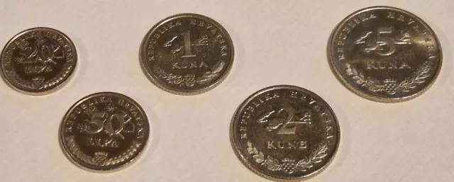 Collection of 5 no longer circulating, Croatian Lipa and Kuna/Kune Coins