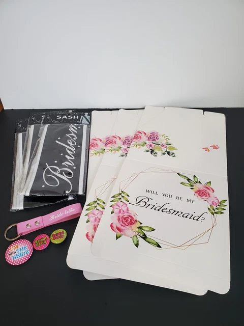 Bridesmaid Proposal Boxes NEW Pins Sash Lot Of 3 Bride Tribe Keychain Bridal
