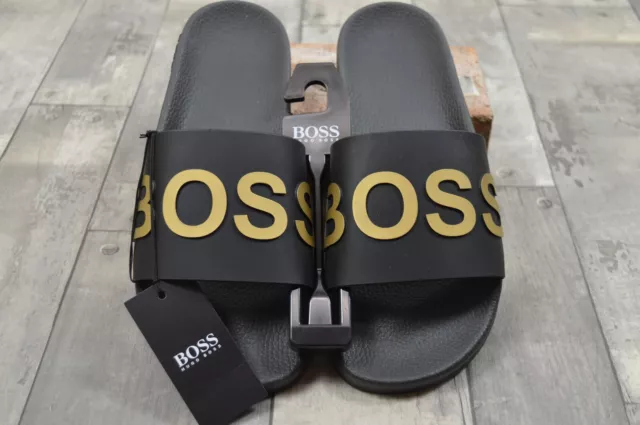 Hugo boss sliders deals black and gold