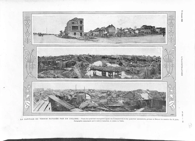 Ruines d'Hanoï Capitale du Viêt Nam Tonkin ravagée par un cyclone GRAVURE 1903