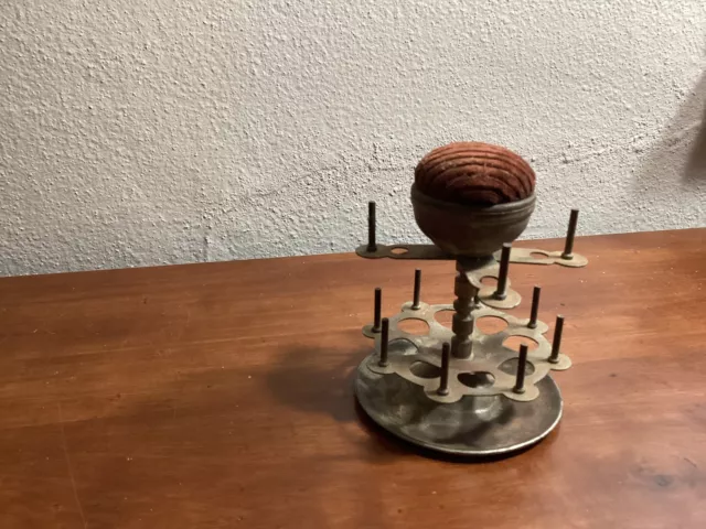 Antique Sewing Pin Cushion/Thread Holder/2 Layers/Antique/Rare Unique-Spins