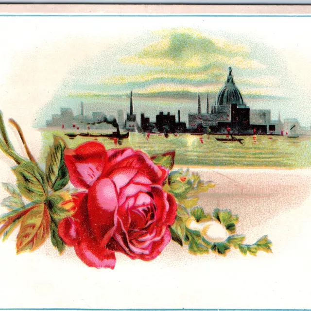 c1880s Embossed Steamboat Rose Large Stock Trade Card City Skyline Capitol 6" 5V