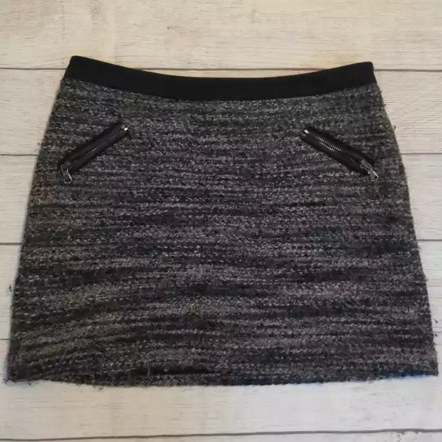 Rebecca Taylor Tweed & Leather Zip Pocket Mini Skirt size 6 2