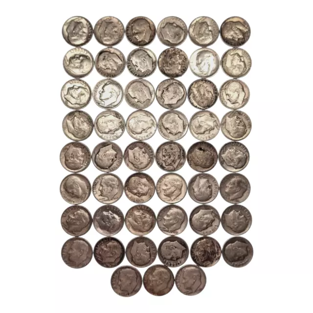 USA Paket 10 Cents „Roosevelt Dime “Silber Packung 51 Münzen USA KM.195
