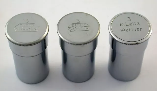 3x LEICA Leitz Mikroskop Objektiv Dose microscope lens box Metall metal TOP /19