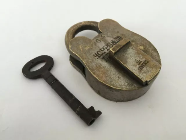 Lock Old Vintage Solid Brass lock With Key Small Miniature Collectible Hopps&co