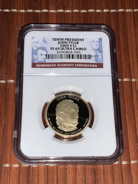 2009 S John Tyler Tenth President $1 Ngc Pf 69 Ultra Cameo Coin