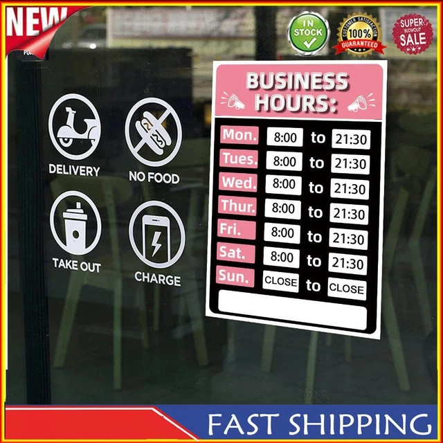BUSINESS HOURS SIGN Operating Hours Signs for Window/Door (Pink) £2.97 ...