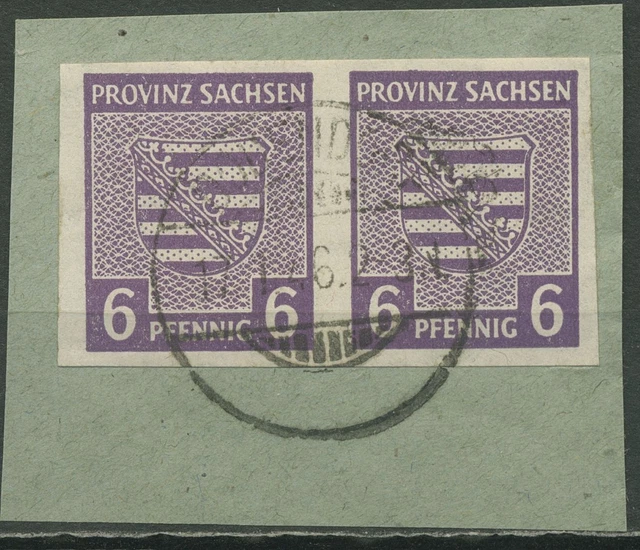 SBZ Provinz Sachsen 1945 Wappen 69 Xa waagerechtes Paar gestempelt, Briefstück