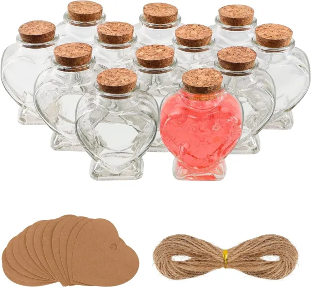 BELLE VOUS 12 Pack of Heart-Shaped Glass Bottles - 150ml/5oz Clear Glass Jars