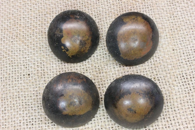 4 Old Brass Tacks Furniture Feet Large Round Tarnished Patina Head Vintage 1800