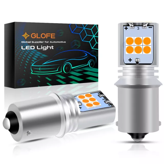 GLOFE 1156 BA15S P21W LED Turn Signal Light Bulbs Amber/Yellow 3000K 15SMD 3030
