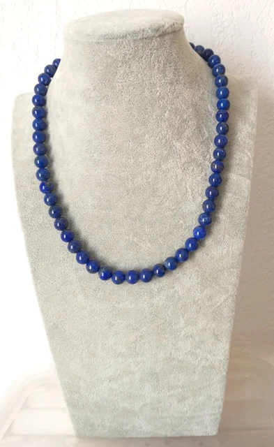 Collier Perles En Sodalite Bleue - Fermoir Argent 925, Longueur 42 Cm, Neuf Sans Emballage