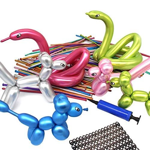 Kit de globos de modelado, globos largos metálicos 260Q con bomba y pegatinas para los ojos,