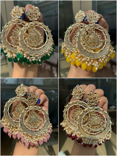 **UK Verkäufer** Kundan Jhumka ChandBali goldene Ohrringe indisches Bollywood pakistanisch