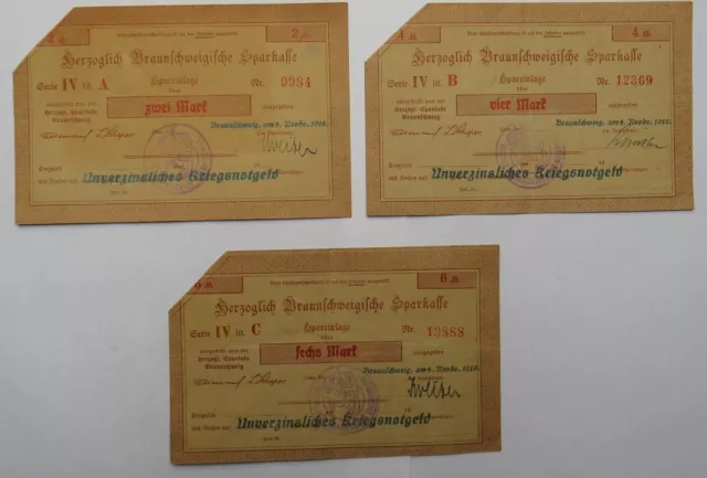 Braunschweig, Herzoglich Braunschweigische Sparkasse, 2, 4, 6 Mark 1918, Notgeld