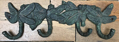 4 Dragonfly Coat Hook Key Leash Wall Garden Deck Pond rustic iron hanger Rack