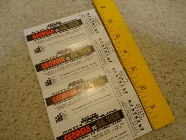 Lot of 4 Georgia Bulldogs vs. Georgia Tech UNUSED JV Football Tickets  1990 7