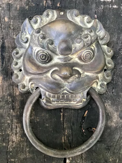 Statue de protection Antique Heurtoir de porte Masque Bronze Bouddhisme Inde H