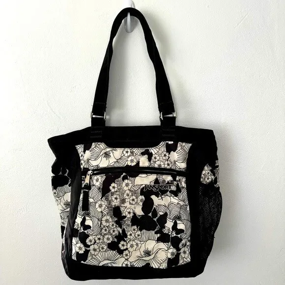 Jansport black and white pattern canvas school tote