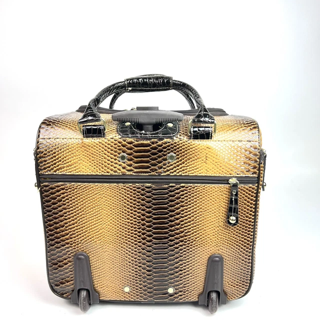Samantha Brown New 2 Piece Gold/ Brown Trim Carry On Croco Luggage Rolling Bag 6