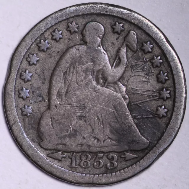 1853 Seated Liberty Half Dime CHOICE VG FREE SHIPPING E895 SCN