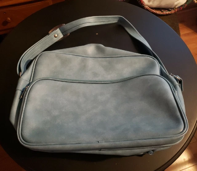 Vintage Blue Overnight Bag Carry On Luggage 1970's 17x12