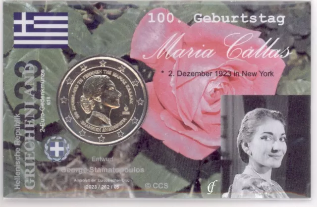 2 Euro Coincard / Infokarte Griechenland 2023 Maria Callas