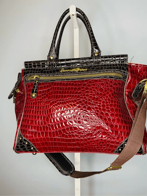 Samantha Brown Croc-Embossed Dowel Travel Bag Red and Brown