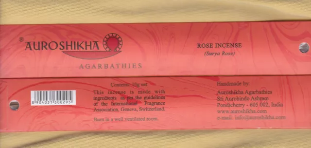 2x AUROSHIKHA "ROSE INCENSE" a 10 Gramm (Surya Rose) Räucherstäbchen AGARBATHIES