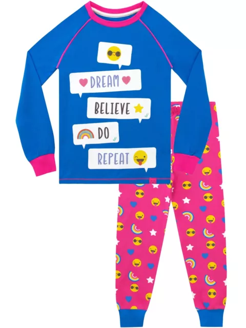 Emoji Pyjamas Kids Girls 6 7 8 9 10 11 12 13 Years PJ Set Blue Pink Long Sleeve