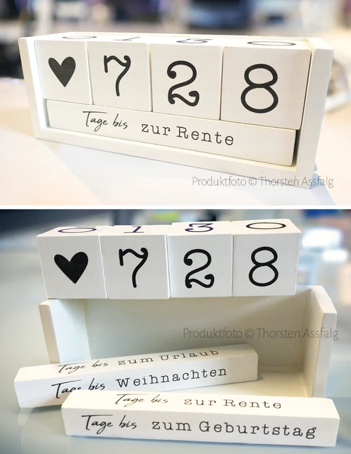 COUNTDOWN KALENDER HOLZWÜRFEL, Sprüche Deko RENTE Dauerkalender