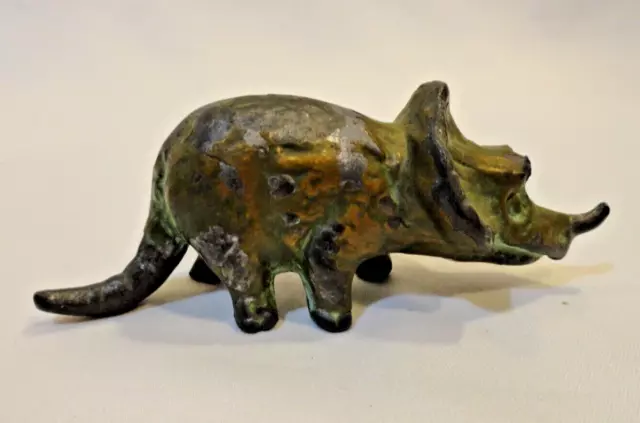 Vintage SRG Brass Bronze Metal TRICERATOPS Miniature Toy Dinosaur Figurine As Is
