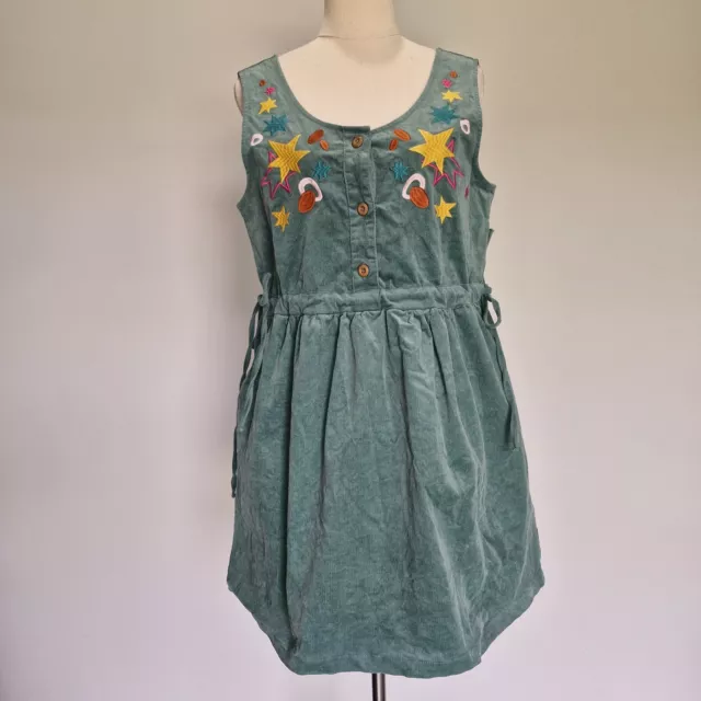Dangerfield Green Star Embroidered Corduroy Smock Dress Size 12